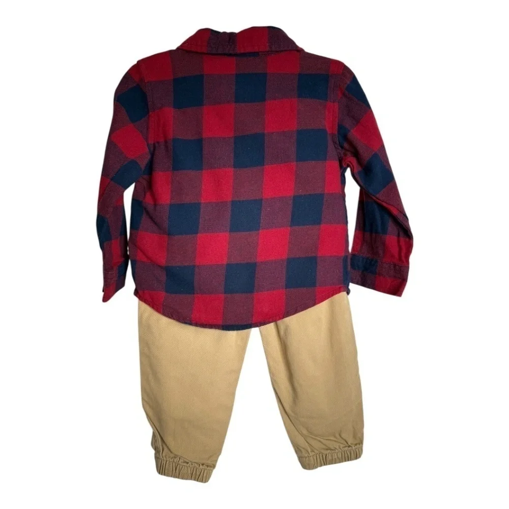 Wrangler Toddler Boys Long Sleeve Flannel Button-Up Shirt and Pants Set 18 Month